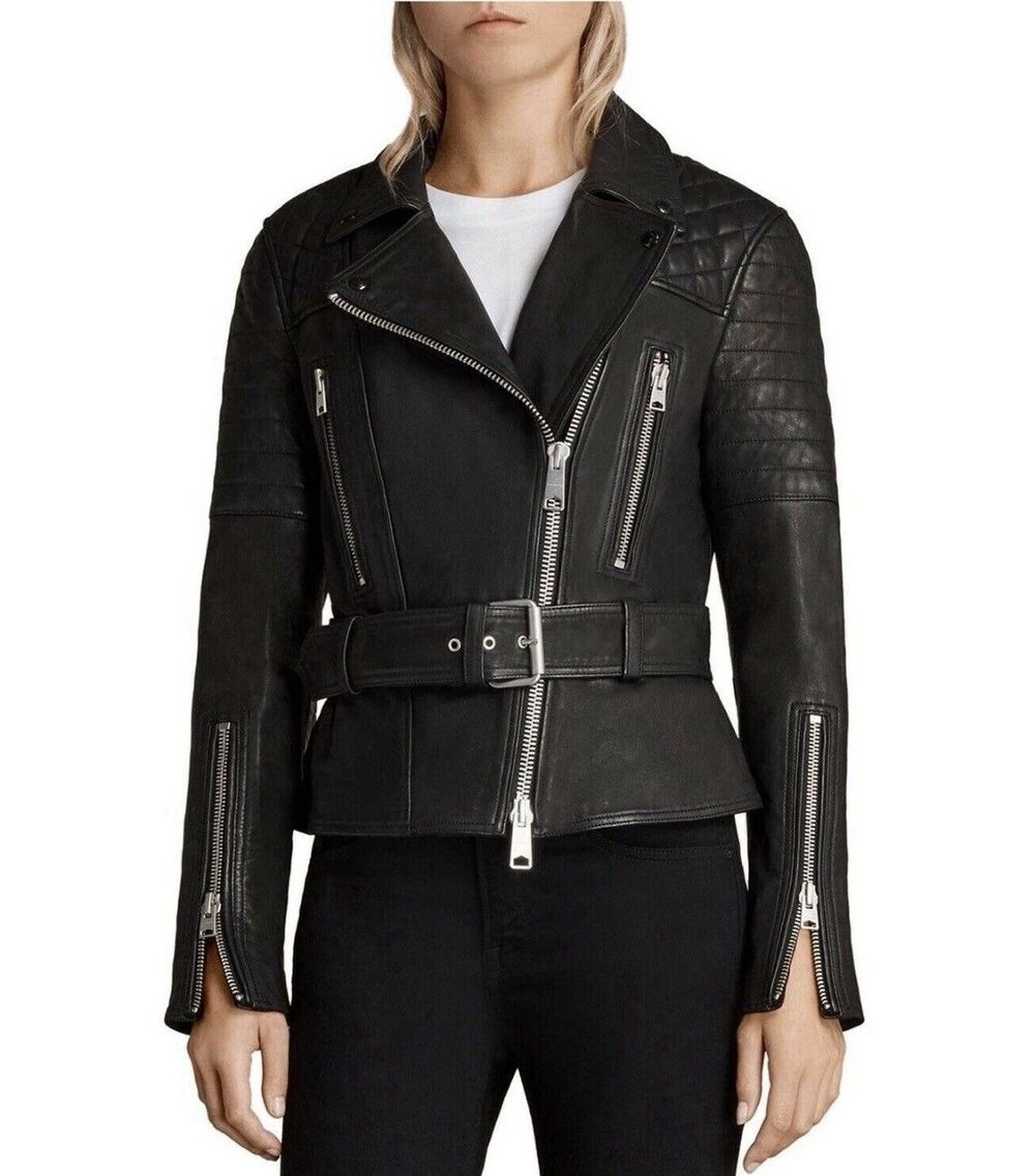 AllSaints Women’s Black Bryden Biker moto jacket Lamb Leather Sz UK 10 US 6 EU38